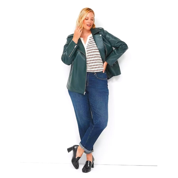 🆕️ NWT Green Faux-Leather Moto Jacket Lane Bryant Size 18/20 - Picture 3 of 11